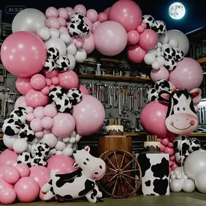 Cow Themed Balloon Arch Kit with Bonus Balloons - Reusable Party Decor for Cowgirl Baby Showers & Birthday Celebrations - Easy to Assemble Cow Print Balloons - Includes Arch Frame and Accessories