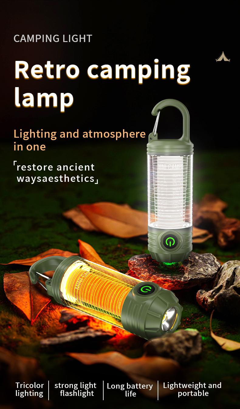 Portable LED Camping Light with Keychain & Hook, Multi-Color Mini Flashlight, Outdoor Atmosphere Lamp for Camping & Hiking