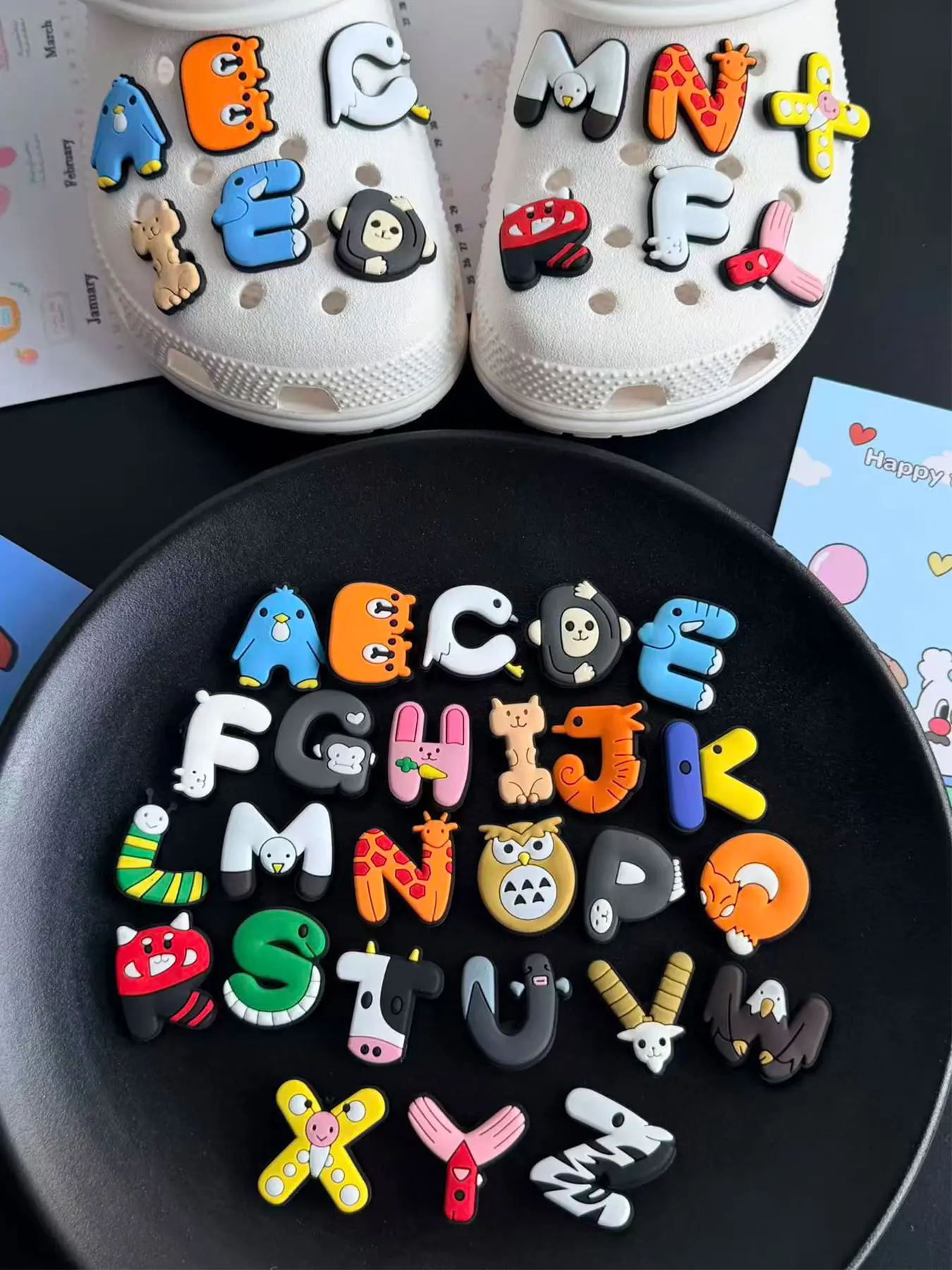 26 Piece Cute Animal Letter Shoe Charms Set, Trendy Hole Shoes Accessories, Adorable Shoe Decorations for Kids and Adults, Easy Attachment, Shoe Embellishment Set