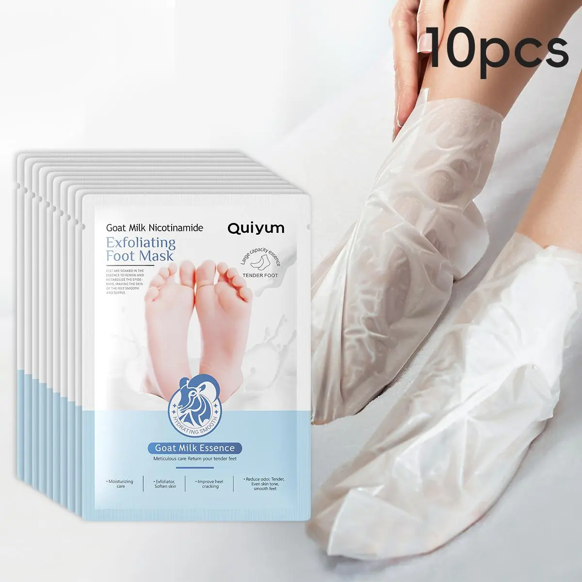 Goat Milk Essence Foot Mask, 10pcs/set Exfoliating Foot Mask, Moisturizing Foot Care Mask, Foot Skin Care Product for Women & Men, Feet Peeling Mask, Feet Masks, Intensive Foot Care