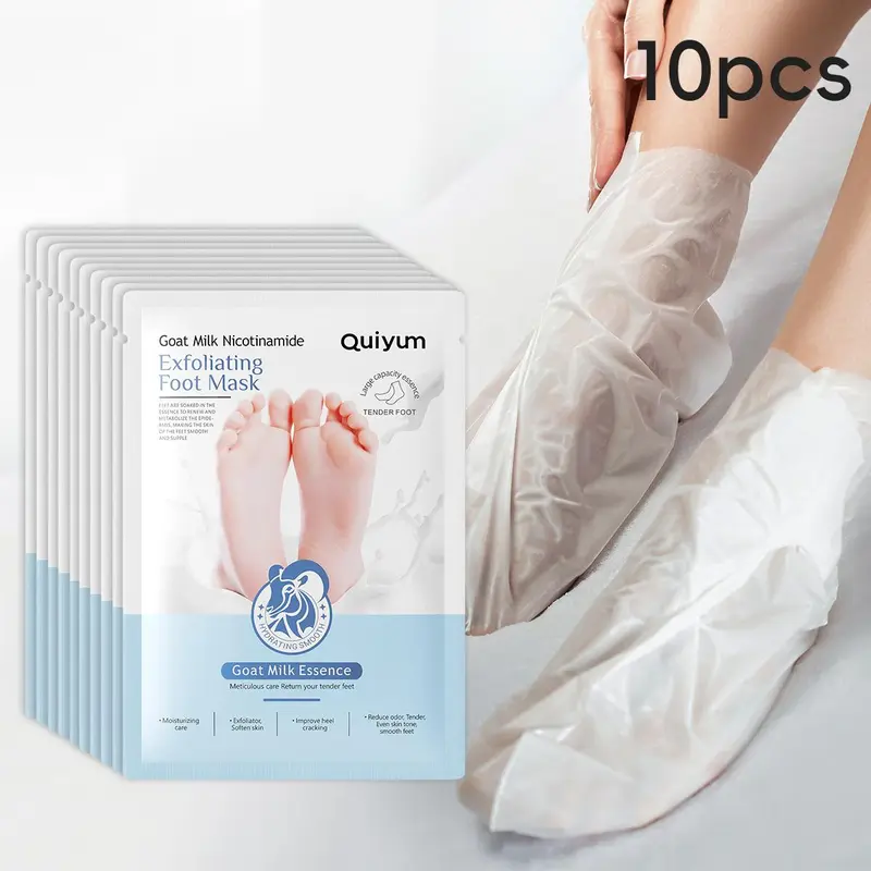 Goat Milk Essence Foot Mask, 10pcs/set Exfoliating Foot Mask, Moisturizing Foot Care Mask, Foot Skin Care Product for Women & Men, Feet Peeling Mask, Feet Masks, Intensive Foot Care
