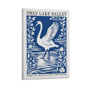 Swan Lake Ballet Art Print - Classical Dance Poster - Blue & White Floral Theatre Wall Decor - Elegant Bird Artwork Canvas Poster Bedroom Decor Sports Landscape Office Room Decor Gift Frames Ornaments Artistic Decoration Photo Hanging