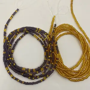 Golden Flow Purple & Gold Wave Solid Gold Waist Beads Set with Personalized Affirmation Card for Spiritual Balance and Feminine Power