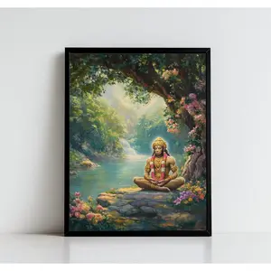 Hanuman Art, HanumanMeditating, Jai Bajarang Bali, Hanuman Art, Hindu God, Hindu God Wall Art, Digital Print of Hanuman24x36inch(60x90cm) Unframe Canvas Poster Artistic Decor