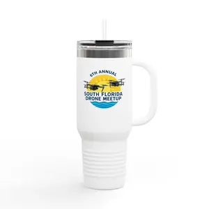 6th Annual South Florida Drone Meetup Insulated Travel Mug, Light Colored, 40oz