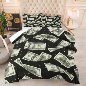2/3 Piece Set of US Dollar Printed Pattern Bedding Set, The Room Is Full of The Smell of Money. Wishing You Wealth, Luxurious and Fashionable Soft Skin Friendly Cash USD Comforter Set, Including 1 Quilt 1/2 Pillowcase