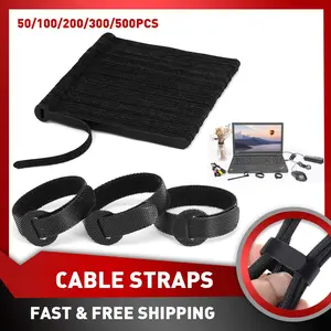 50Pcs Cable Straps Black Wire Cord Hook Loop Ties Reusable Fastening Organizer