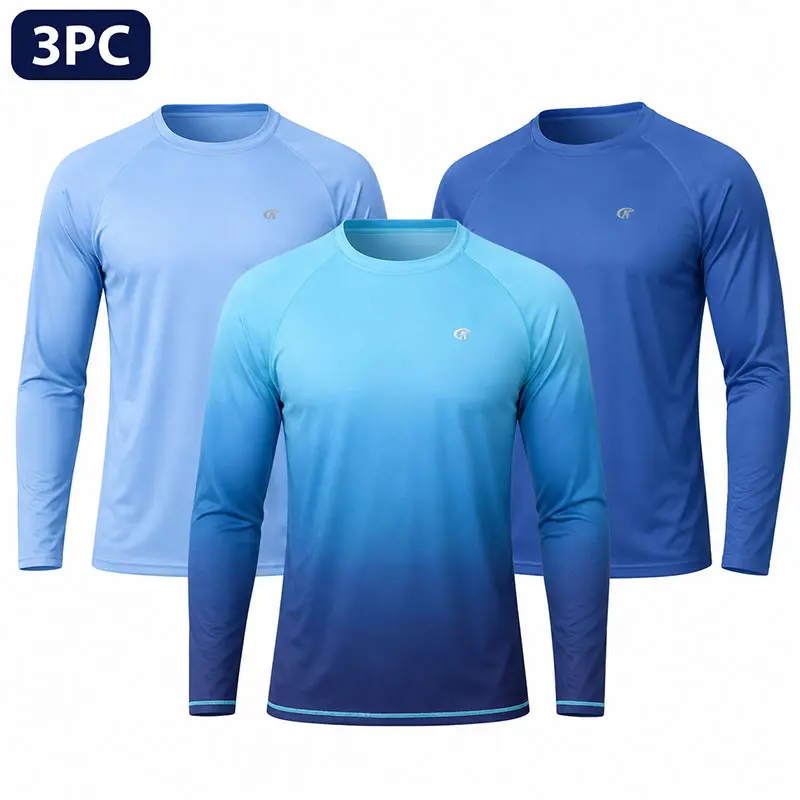 YUYANGDPB Men's 3PC UPF 50+ Long Sleeve Sun Protection Shirts - Lightweight Quick Dry Rash Guard Tees for Fishing, Hiking, Running, Swimming & Workout