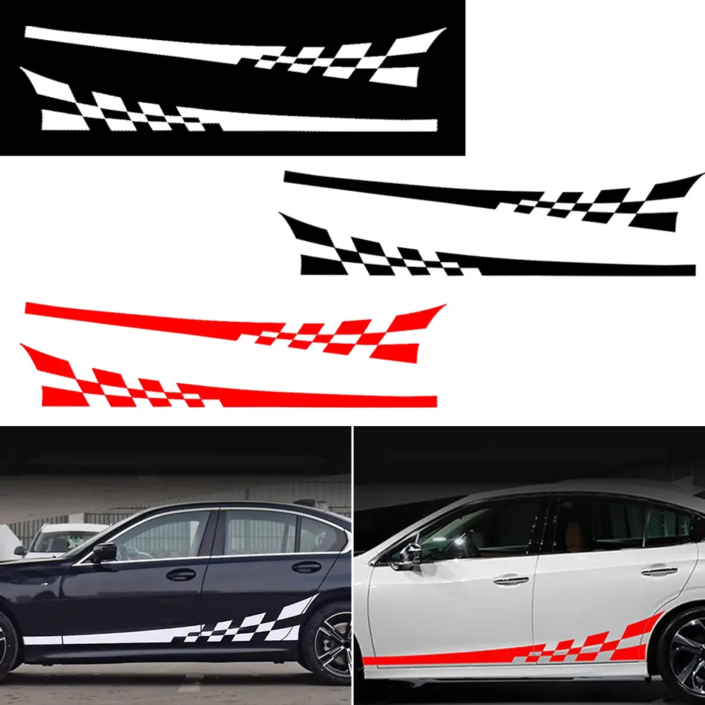 2PCS Universal Sports Racing Stripe Lattice Totem Stickers Decals DIY Car Decal Stripe Vinyl Stickers Decoration Racing Accessories for Truck Auto Car Body Side Door