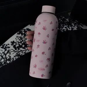 500ML French Rose Bow Insulated Cup, 304 Stainless Steel Portable Water Bottle, High-End Student Travel Mug, Stainless Steel Tumbler, Ideal Birthday Gift