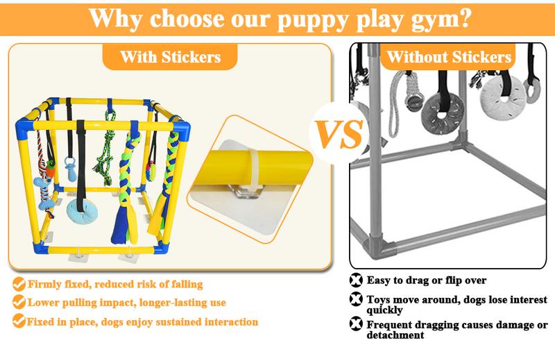 Puppy Play Gym with 8 Hanging Toys for Teething &Chewing, Interactive Activity Center for Small Dogs to Relieve Boredom & Anxiety, Indoor Enrichment Toys to Keep Them Busy