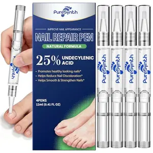 Extra Strength Nail Fungus Repair Pen (OTC Maximum Strength), 25% Undecylenic Acid + Aloe & Vitamin E, For Thick Yellow Discolored Nails, 12 mL (0.41 fl oz) Total, 4-Pack,Designed in USA
