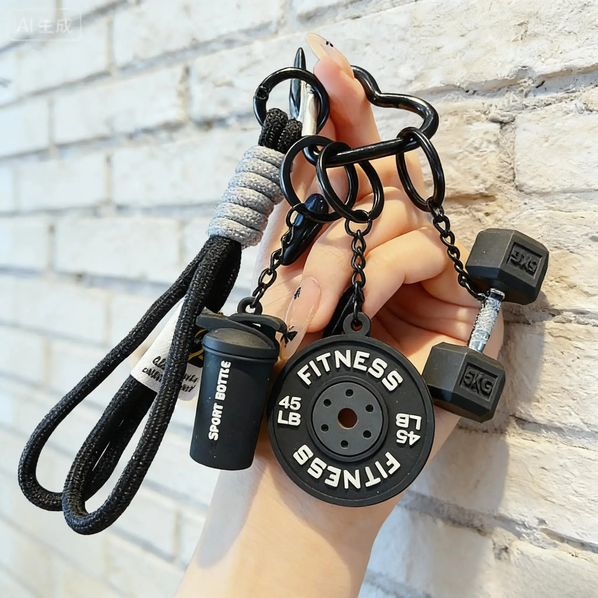 Cool Fitness Keychain Set with 3 Cute Silicone Pendants, Braided Nylon Lanyard, Kettlebell & Weight Plate Bag Charm for Gym Enthusiasts, Cool Keychains, Charismatic Keychain