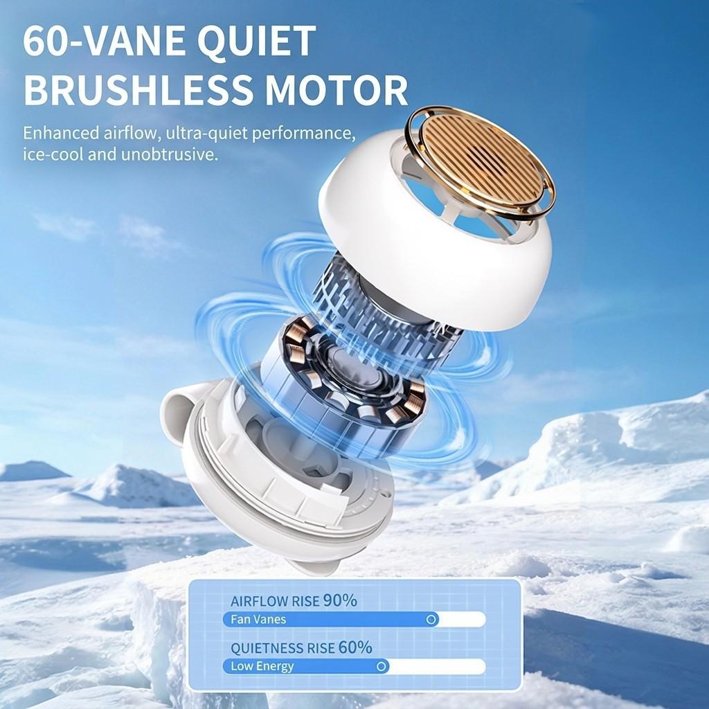 2026 Upgraded Portable Silent Mini Blade-less Clip-On Fan with LED Display—compact and portable, clips onto a shirt or belt; 5-speed suspended cyclone fan with a 1000mAh battery; ideal for outdoor use, travel, and the office