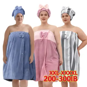 2pcs Set 80*210cm Plus Size Bathrobe + Shower Cap with Adjustable Suitable for XXXL-XXXXL  Bathrobe Suitable for Home and Travel Sweat Steaming 31.4*82.6in
