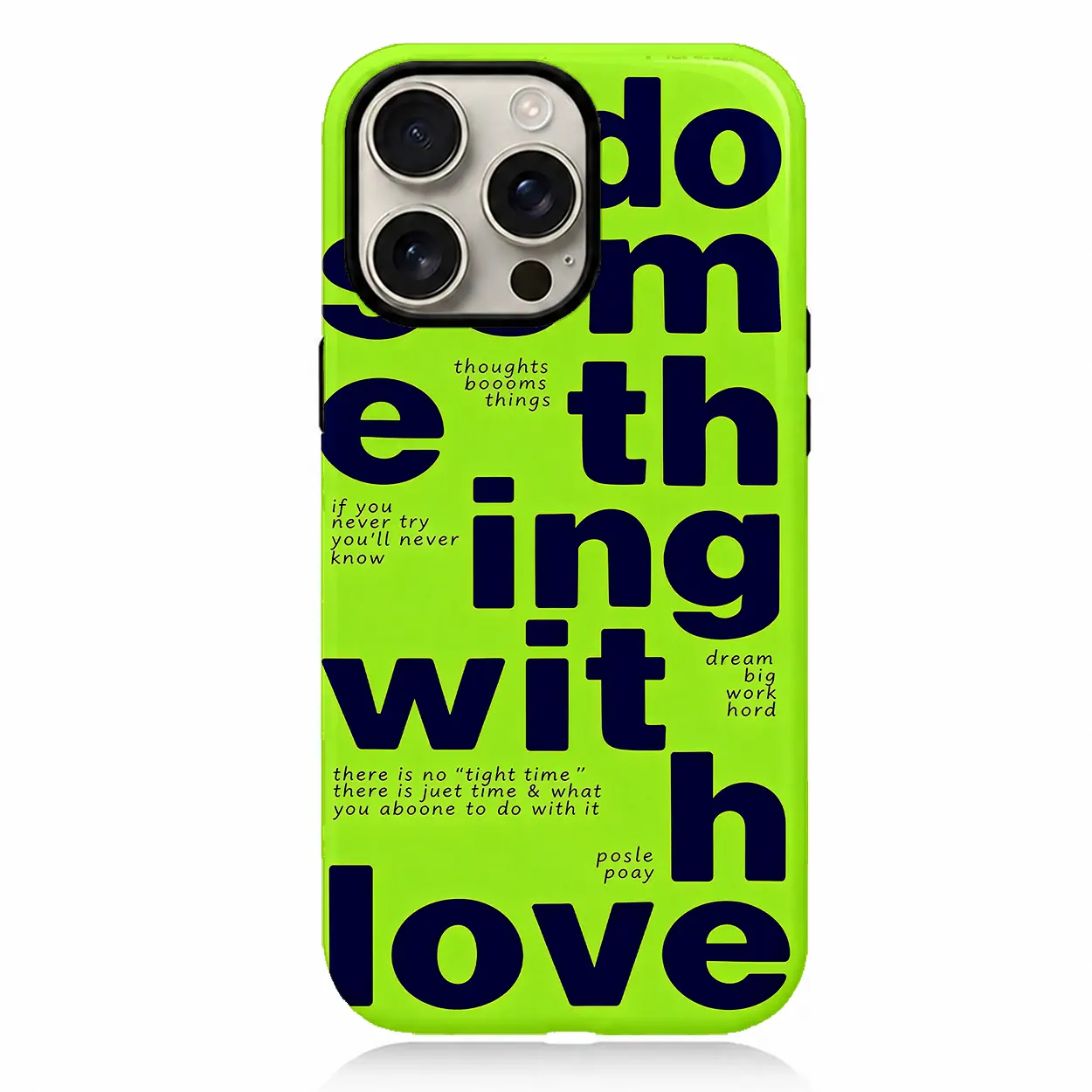 Neon Green Bold Text Quote Pattern Smartphone Case, Dual-Layer Protective Casing for iPhone 17-11, Pro, Max, Plus, X, XS, XR, SE & Samsung Galaxy S24-S20, A, Aesthetic Trendy Accessory for Handheld Devices, Perfect Gift for Her/Him
