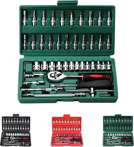 46pcs 1/4 Inch Household Machinery Tools, Socket Wrench Diy Repair Tool Kit, Car Repair Machinery Tools Set, Ratchet Screwdriver, Hardware Toolbox, Compatible with Auto Repairing & Household, Car Repair & Bicycle Repair, Gift for Dad Husband