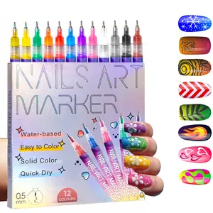 12 Color Nail Art Markers Fine Tip Nail Pens for Nail Art Quick Dry Nail Polish Pens Extra Fine Tip Nail Art Pen Set for Painting Nails Waterproof Nail Marker Kit for Natural Gel Acrylic Nail Designs