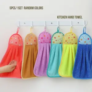 5pcs/1set Cute Fruit Pattern Hanging Towels, Soft Absorbent Quick Dry, Kitchen & Bathroom Use, Cleaning Hygiene Supplies, Random Colors, Kitchen Hand Towel