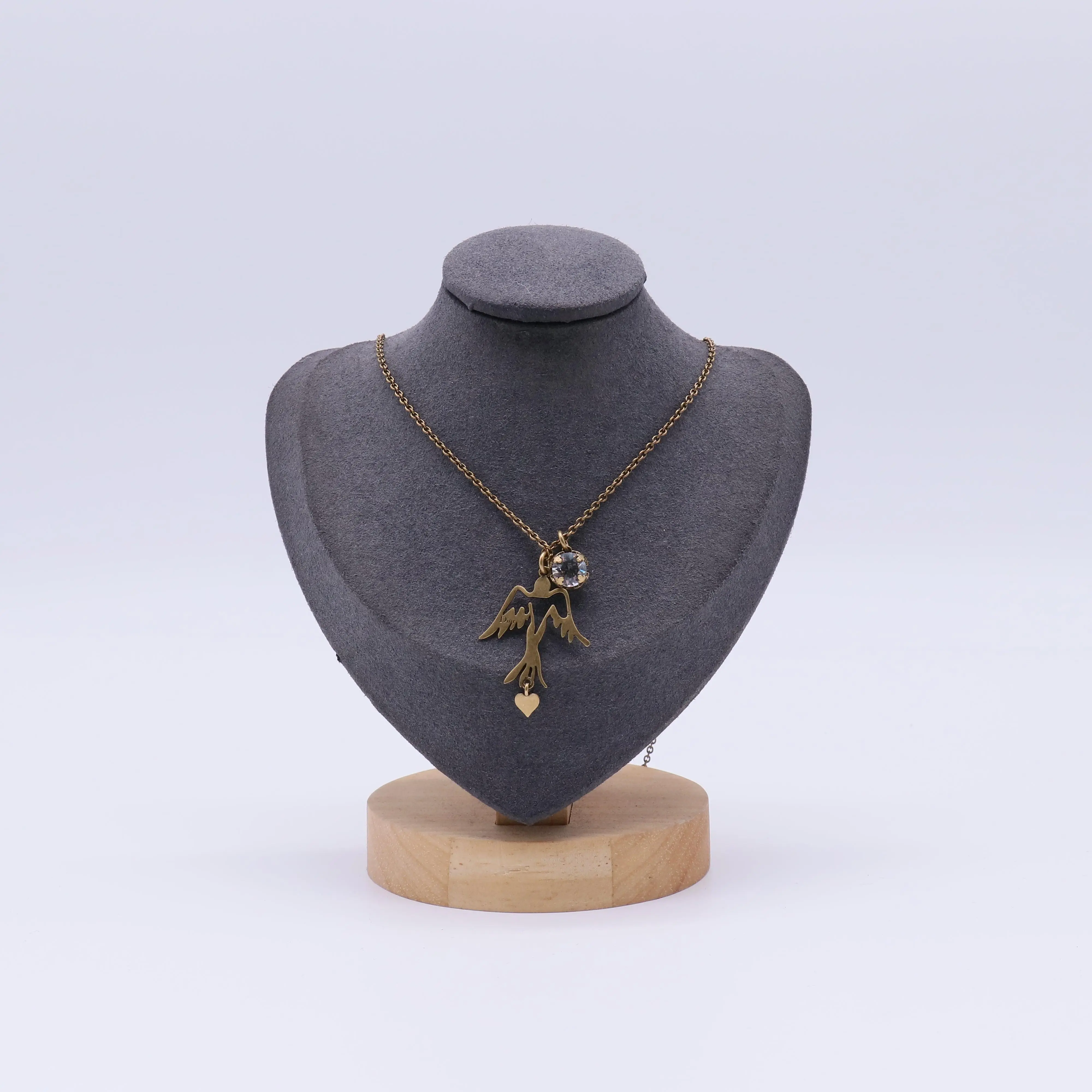 Pre-owned Christian Dior Vintage Brass Bird & Heart Pendant Necklace W21449