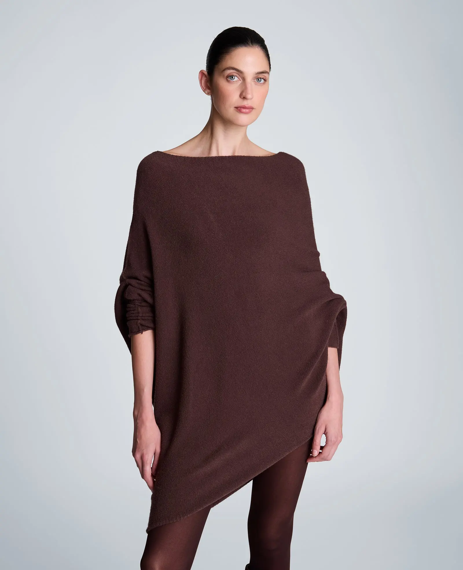 Asymmetrical Drape Neck Jersey Body Sweater