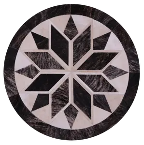 Brown Brindle Round Star Natural Cowhide Hand Stitched Patchwork Rug - 5' 0" X 5' 0"