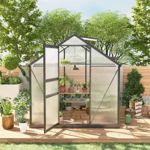 Garvee 6*6 FT Outdoor Greenhouse, Polycarbonate Green House, Walk-in Greenhouse with Vented Roof Window, Windproof Aluminum Frame, Suitable for Outside Gardening, Backyard, Patio