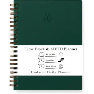 Undated Daily Planner - Time Blocking Planner &  Planner. , Hourly Schedule, Daily and Monthly Agenda. Time Management & Productivity Planner. Spiral Hardcover Notebook. A4