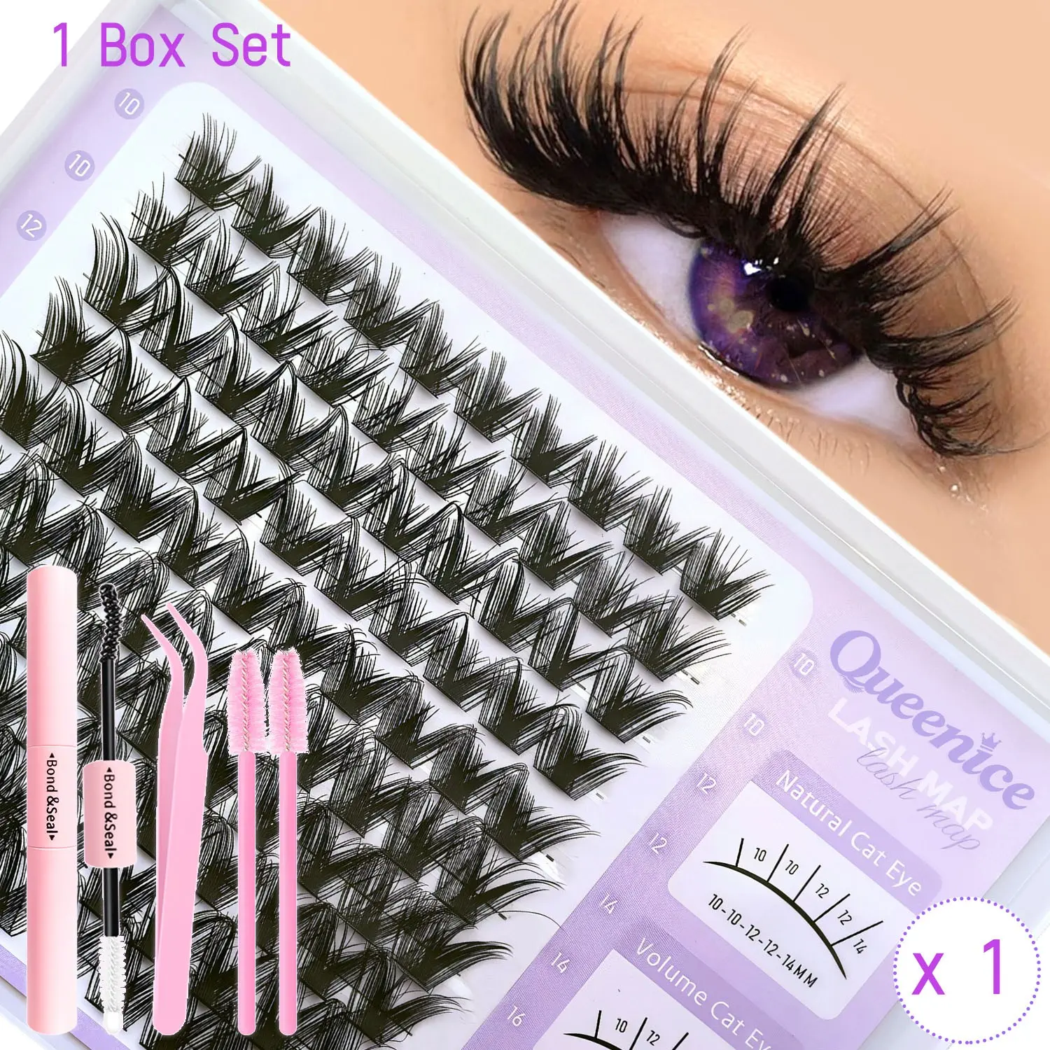 Anime Style Lash Clusters Extension Kit, Eyelash Extensions, Cross Cluster & Wide-Band Design, Reusable Individual Eyelashes with Glue Tweezers Included, Makeup