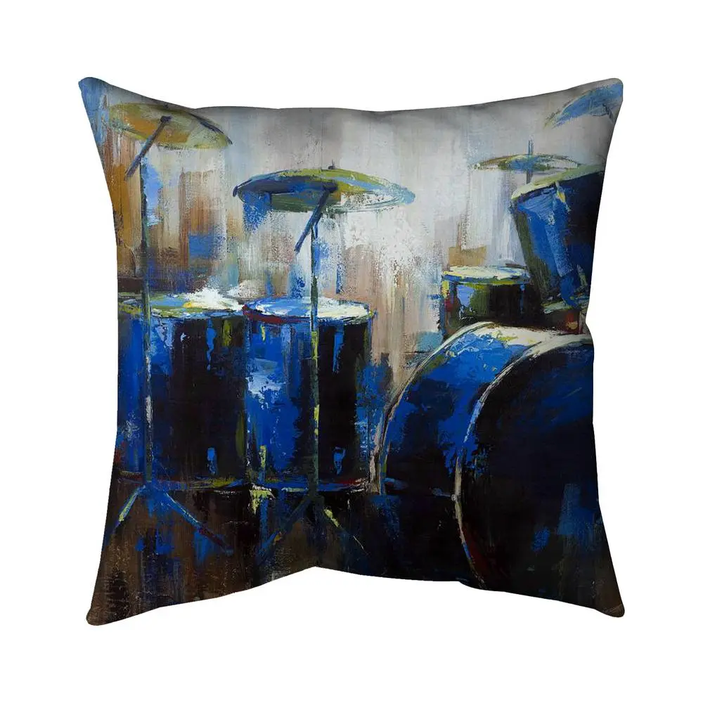 18x18 in. Polyester Musical Novelty Pillow - 360-Stand, UV-Resistant, Water-Resistant, Abstract Drum Motif Print, Model 5542-1818-MU13, Man Cave Decor, Thoughtful Gift for Musicians, Outdoor Pads & Cushions, Patio Lounge Seating Decor