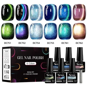 MTSSII 7pcs Blue Glitter Magnetic Gel Nail Polish Set, Sparkling Shiny Sea Blue Dreamcolor Soak Off UV LED Nail Art Manicure Varnish Liquid Polish Women Girls Gift