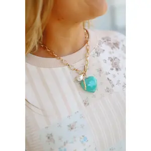 Ariel Marbled Heart Pendant Chain Necklace - Mint