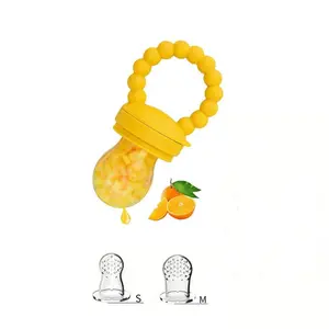 Baby Fruit Feeder Teether,Beaded Silicone Ring Handle, BPA-Free Fresh Food Feeder with 3 Mesh Pouches, Safe Tableware for Infant Self-Feeding