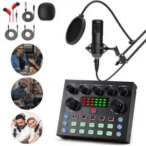 V8S on-site external sound card set, BM-800 podcast audio interface with 10 DSP sound effects and 4 voice converters, USB sound card with Bluetooth and noise reduction function, suitable for PS4, PS5, karaoke, TikTok, YouTube, live game recording on PC/sm