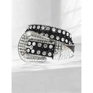 Rhinestone Studded Buckle Belt for Kids & Teens - 75-95cm Adjustable Sparkly Crystal Belt, Shiny Party & Performance Accessory, Stylish Belts