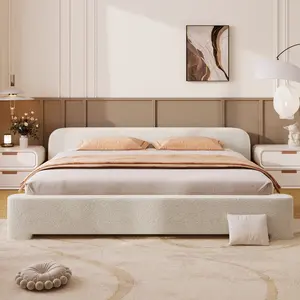 Cozy White Upholstered Bounce Bed Frame - King Bed Frames, a Stylish Indoor Furniture Addition for Your Bedroom