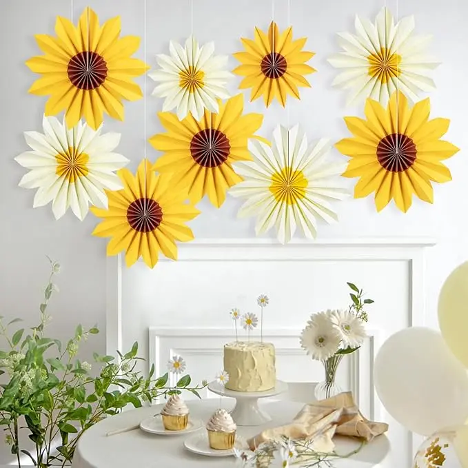 9PCS Sunflower Party Decoration Set, Sunflower Paper Fan Billboard Decoration, Perfect for decorating bedrooms, kitchens, and living rooms, fourth of july decorations