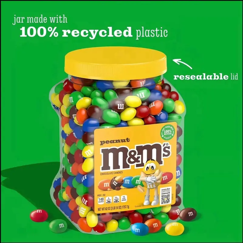 M&M'S Peanut Milk Chocolate Candy 62 oz Snack Bonbon Dessert with Tasty Peanut and Milk Chocolate Flavor Perfect for Sharing Generous Size for Parties and Gifting in Recycled Plastic Jar Nostalgic Frozen