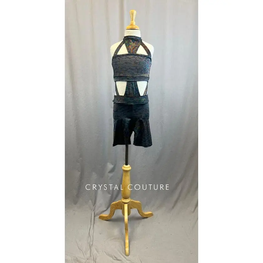 *Brand New* Grey Rainbow Metallic Lycra Biketard with Cutouts