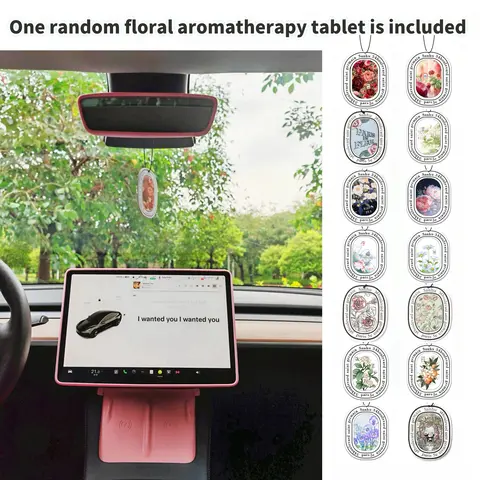 Tesla MODEL3/MODELY Accessories of Screen Protector Frame + Center Console Wireless Charging Silicone Pad + Interior Rear View Mirror Cover 3pcs 3in1
