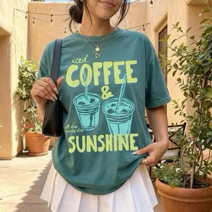 Comfort Colors Iced Coffee & Sunshine T-Shirt, ORIGINAL DESIGNER 100% Cotton Unisex Fit, Direct to Garment Printed, Coffee Lover Gift, Trendy Graphic Tee