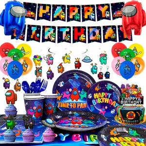 A-mong Us Party Decorations for Boys Kids, 171 pcs A-mong Us Birthday Party Supplies, Includ A-mong Us Birthday Banner Balloons Plates Cups Tablecloth Cake Topper Stickers etc, A-mong Us Party Supplies
