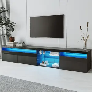 LED TV Stand for TVs Up to 100",Ample Storage Space Media Console with 2 Glass Shelves,Versatile TV Cabinet with LED Color Changing Lights for Living Room (Black)