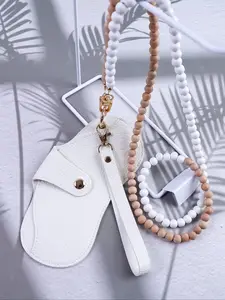Elegant Beaded Keychain, Matching Color Strap Design, Soft Leather Bag Accessory, Perfect Gift for Women & Friends, Keychain Bag Pendant
