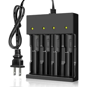 18650 Battery Charger 4 Bay Smart Universal Charger for 3.7V Rechargeable Lithium Li ion Batteries Compatible 18650 26650 21700 10400 14500 16340 16650 18500 Battery Charger (Only AC Charger)