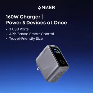 【Prime GaN Charger】Anker Prime Charger, 160W 3-Port Compact USB-C GaN Charger Block, Smart Display and Touch Control, 140W Max Single-Port Charging, for MacBook, iPad, iPhone 17 / 16 / 15 Series, and More,summerwins,FathersDayGift