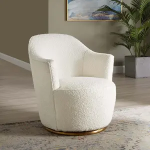Nora Boucle Upholstered Swivel Chair in White