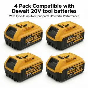 Dewalt 20V Max 5.0Ah Replacement Battery Pack , supports 65W Type-C input/output, fast-charging power bank, compatible with Dewalt 20V battery-powered tools in the DCB206, DCB205, DCB200 series