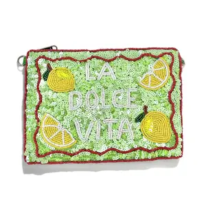 La Dolce Vita Lemon Beaded Large Pouch