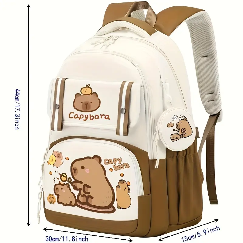 Cute Capybara Print Backpack with Adjustable Straps - Durable, Zip Closure, Polyester Lined - Lightweight Foldable School Bag Students, Animal Lovers - Perfect Gift Capybara Lovers